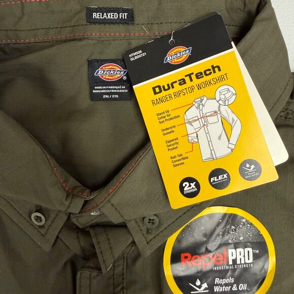 Dickies Mens 2XL Ranger Ripstop Workshirt Relaxed Fit DuraTech RepelPRO Olive - Picture 4 of 9